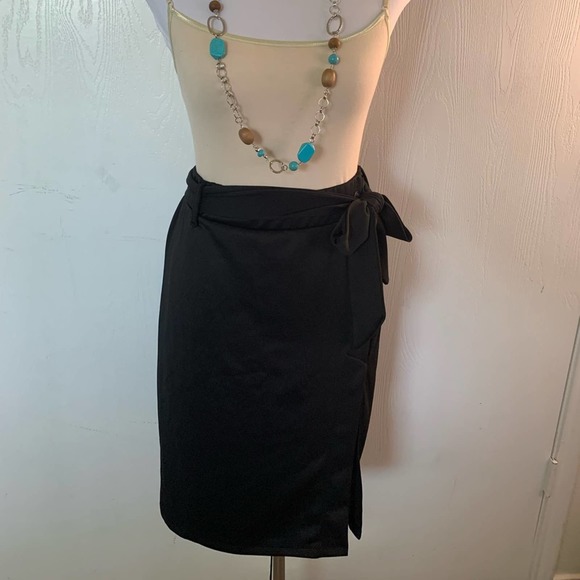 Plus Size Black Pencil Skirt W/Tie Waist Side Split - Picture 4 of 4